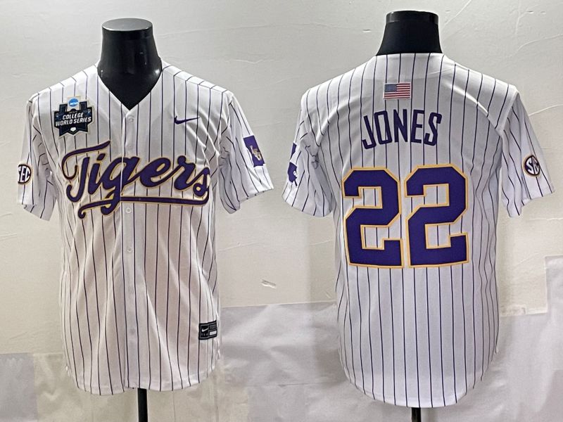 Men 2025 LSU Tigers #22 Jones White Stripe Nike Joint Name Nike NCAA Jersey style 6->ncaa teams->NCAA Jersey